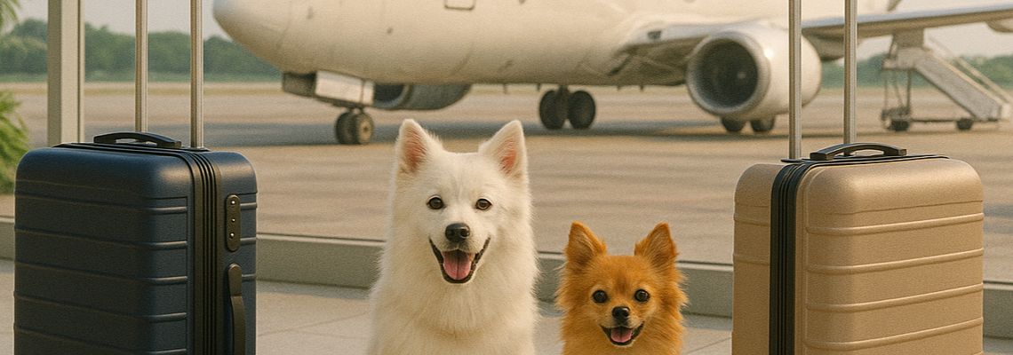 AI generated image of two dogs, luggage, airplane